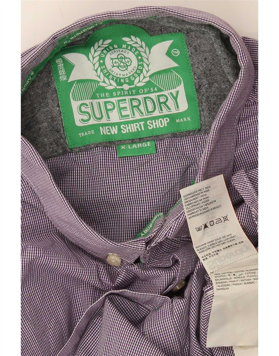Superdry Mens Shirt XL Purple Gingham Cotton