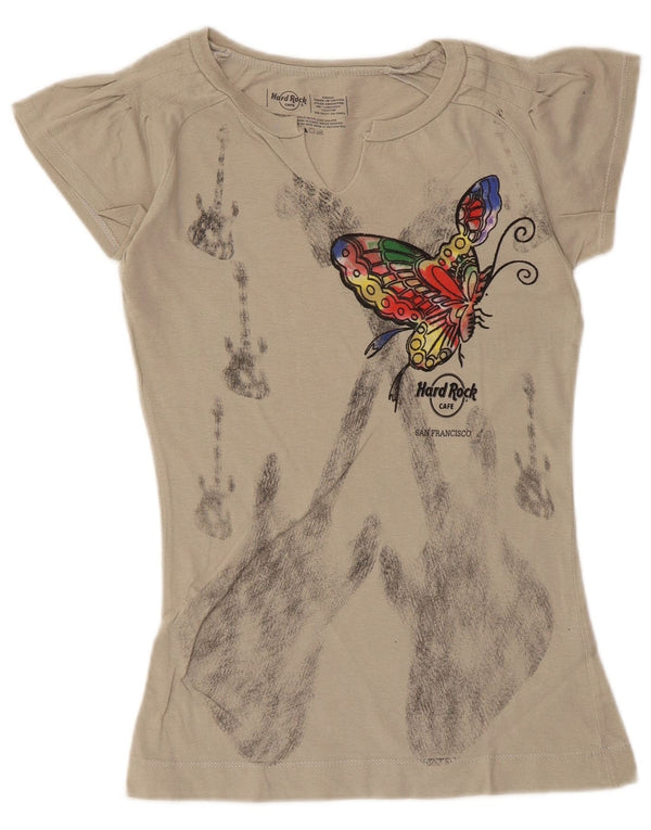 Hard Rock Cafe Womens Graphic T-Shirt Top UK 8 Small Grey Butterfly