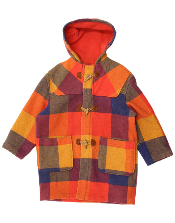 Benetton Girls Hooded Duffle Coat 11-12 Years Large Multicoloured Check