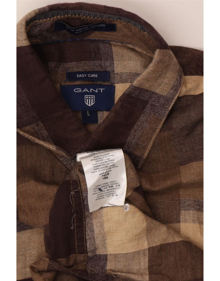 Gant Mens Regular Fit Flannel Shirt Large Brown Check Cotton