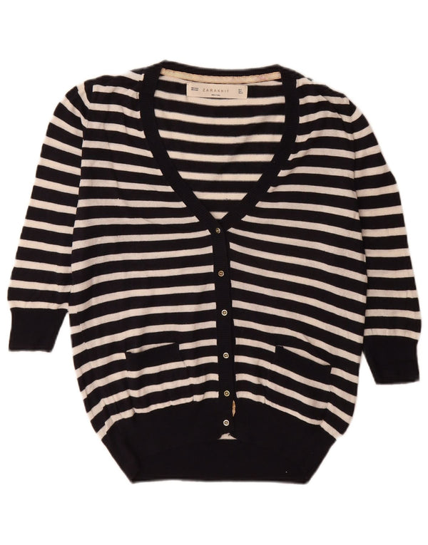 Zara Womens 3/4 Sleeve Oversized Cardigan Sweater UK 10 Small Black Striped