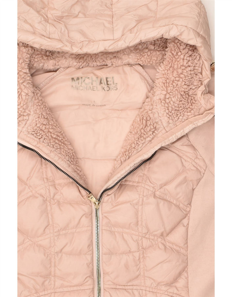 MICHAEL KORS Womens Hooded Bomber Jacket UK 16 Large Pink Polyester | Vintage Michael Kors | Thrift | Second-Hand Michael Kors | Used Clothing | Messina Hembry 