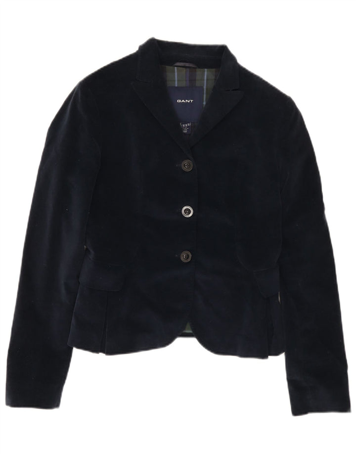 Gant Womens 3 Button Velvet Blazer Jacket UK 10 Small Navy Blue Cotton