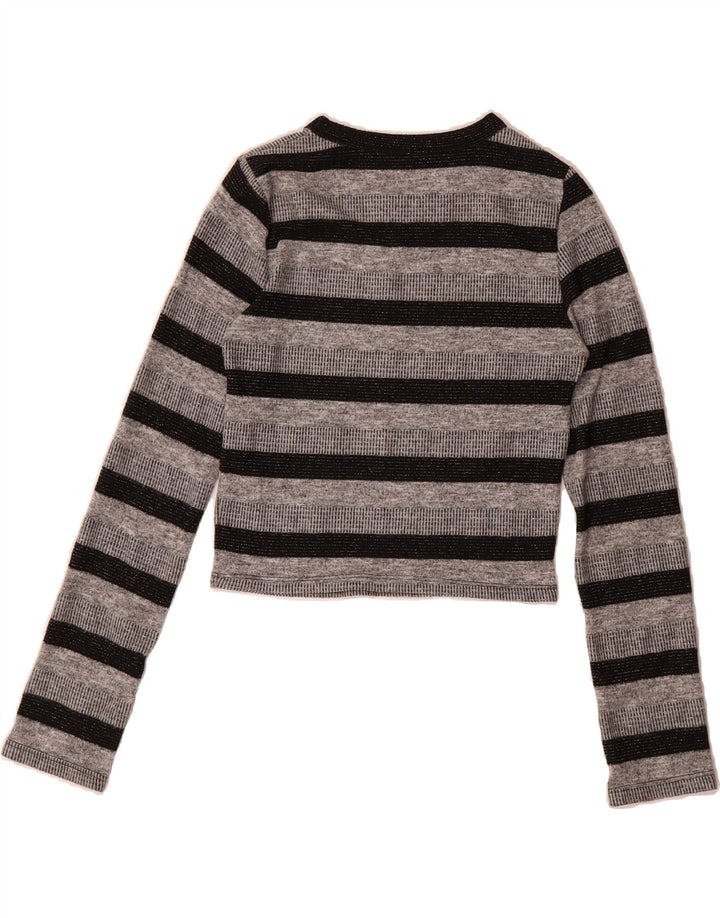ZARA Womens Crop Boat Neck Jumper Sweater UK 12 Medium Grey Striped Vintage Zara and Second-Hand Zara from Messina Hembry 
