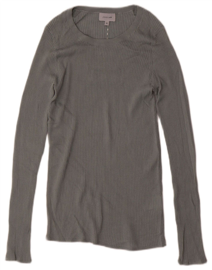 JIGSAW Womens Boat Neck Jumper Sweater UK 12 Medium Grey Wool