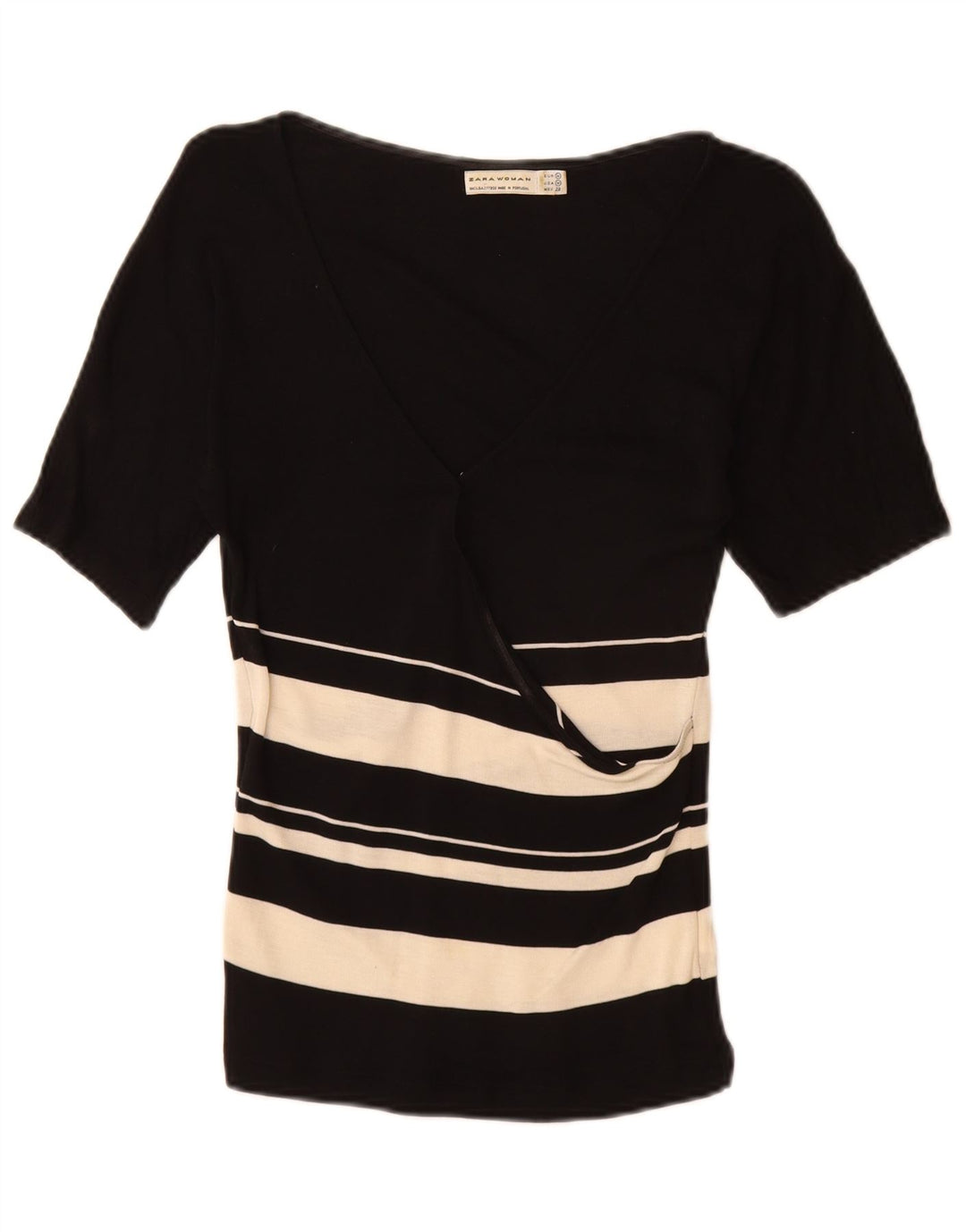 Zara Womens Blouse Top UK 12 Medium Black Colourblock Lyocell