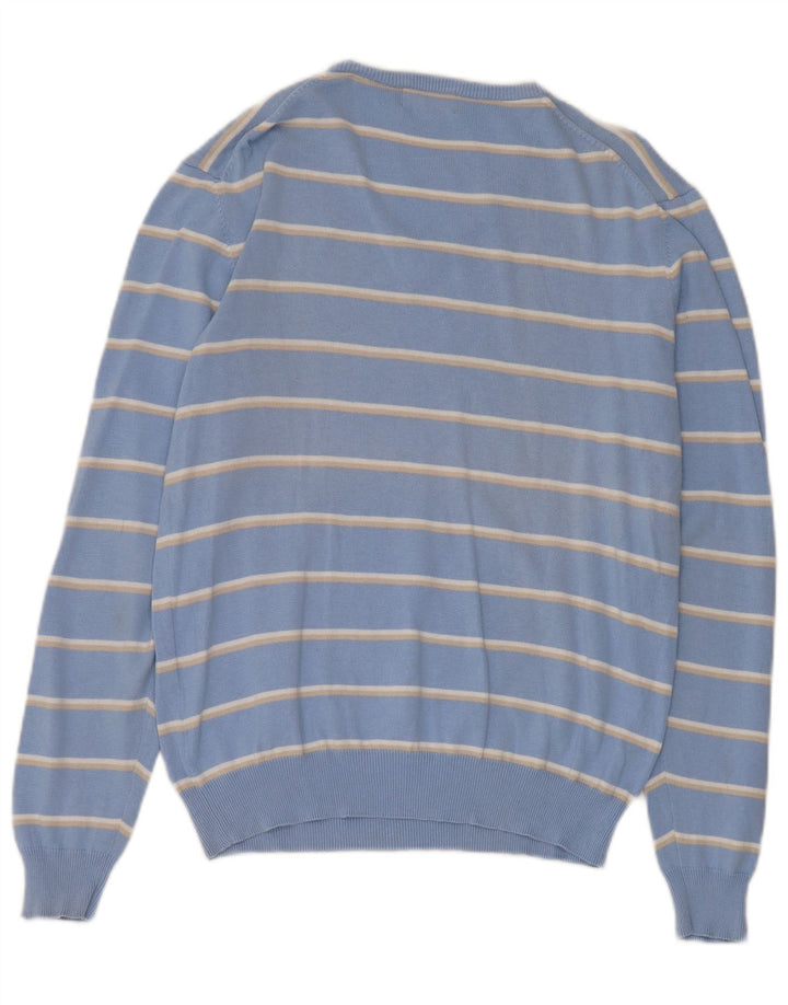 Kappa Mens V-Neck Jumper Sweater Medium Blue Striped Cotton