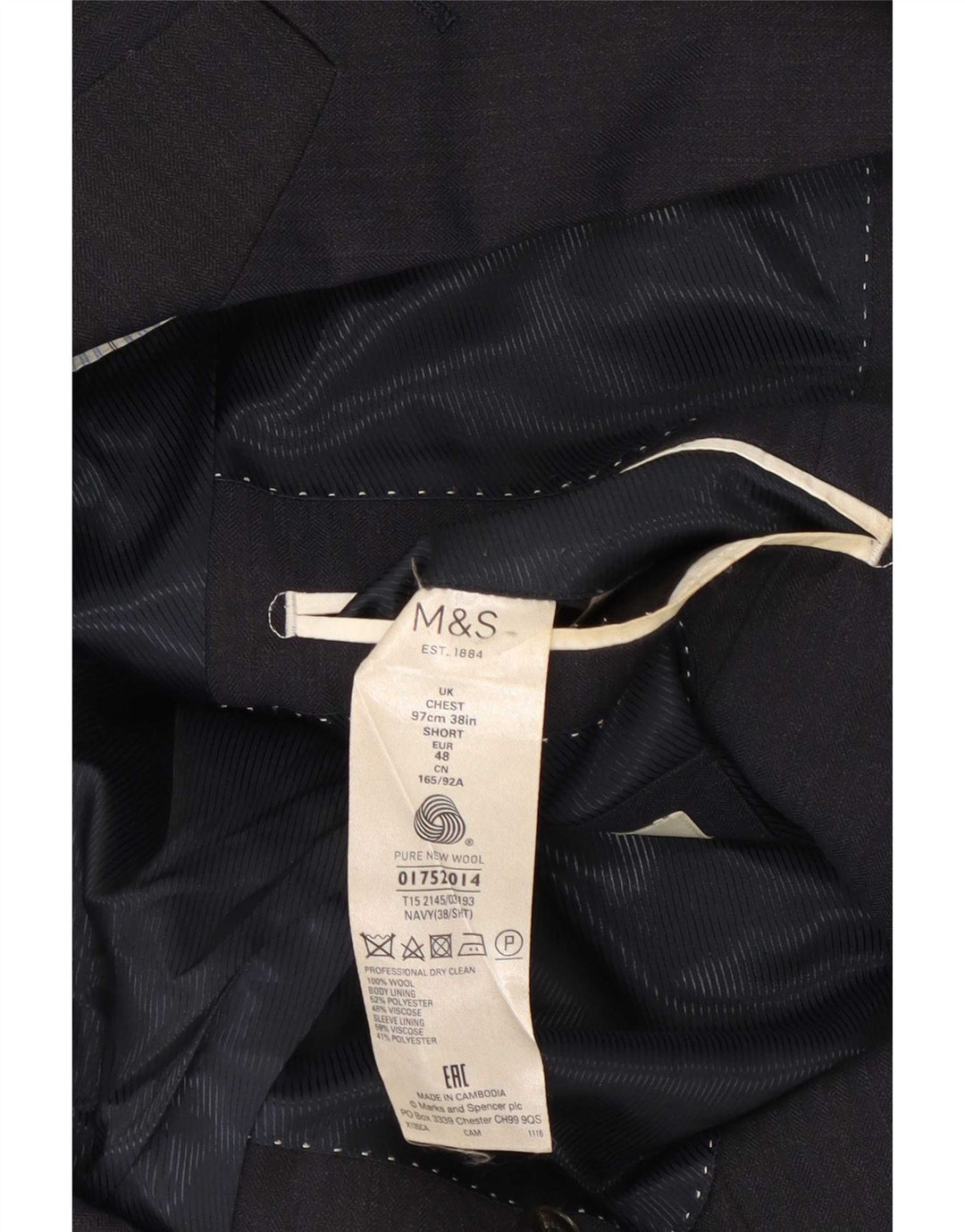 Marks & Spencer Mens 2 Button Blazer Jacket UK 38 Medium Navy Blue Wool