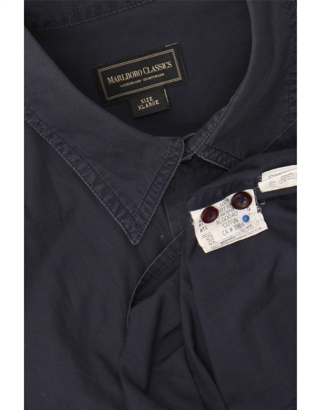 Marlboro Classics Mens Military Shirt XL Navy Blue Cotton