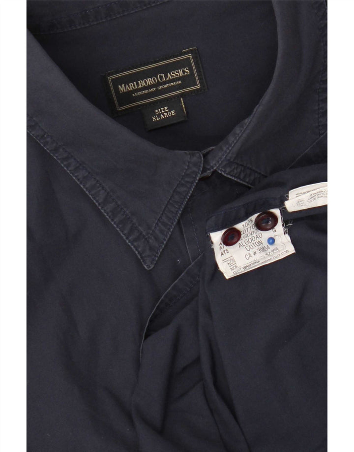 Marlboro Classics Mens Military Shirt XL Navy Blue Cotton