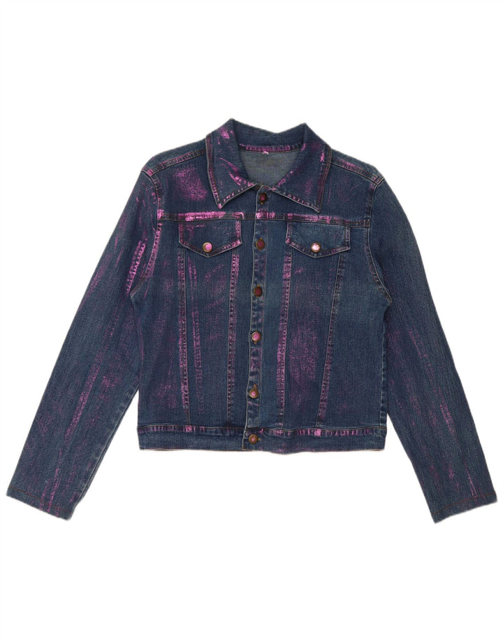 Vintage Womens Crop Denim Jacket UK 12 Medium Blue Tie Dye Cotton