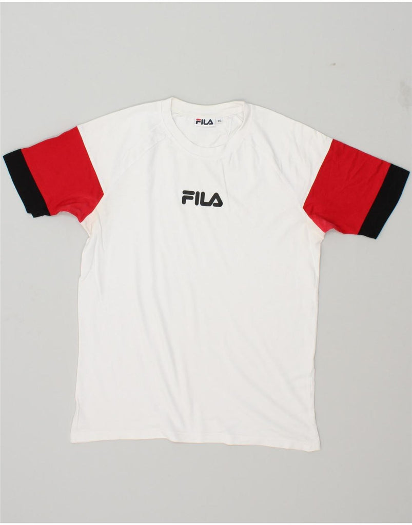 FILA Mens Graphic T-Shirt Top XS White Colourblock | Vintage Fila | Thrift | Second-Hand Fila | Used Clothing | Messina Hembry 