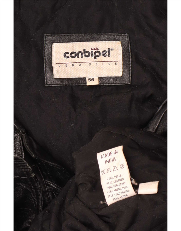 Conbipel Mens Hooded Duffle Leather Jacket IT 56 2XL Black