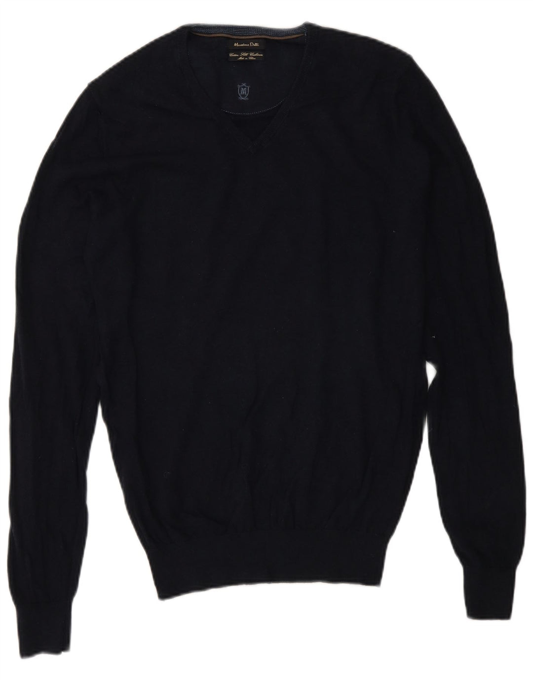 Massimo Dutti Mens V-Neck Jumper Sweater Small Navy Blue Cotton