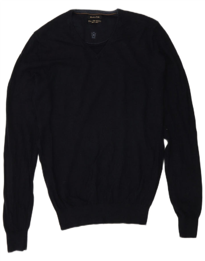 Massimo Dutti Mens V-Neck Jumper Sweater Small Navy Blue Cotton