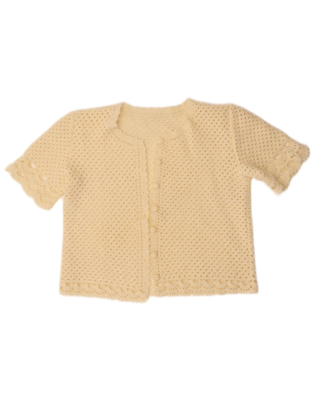 VINTAGE Womens Crop Short Sleeve Cardigan Sweater UK 14 Medium Off White