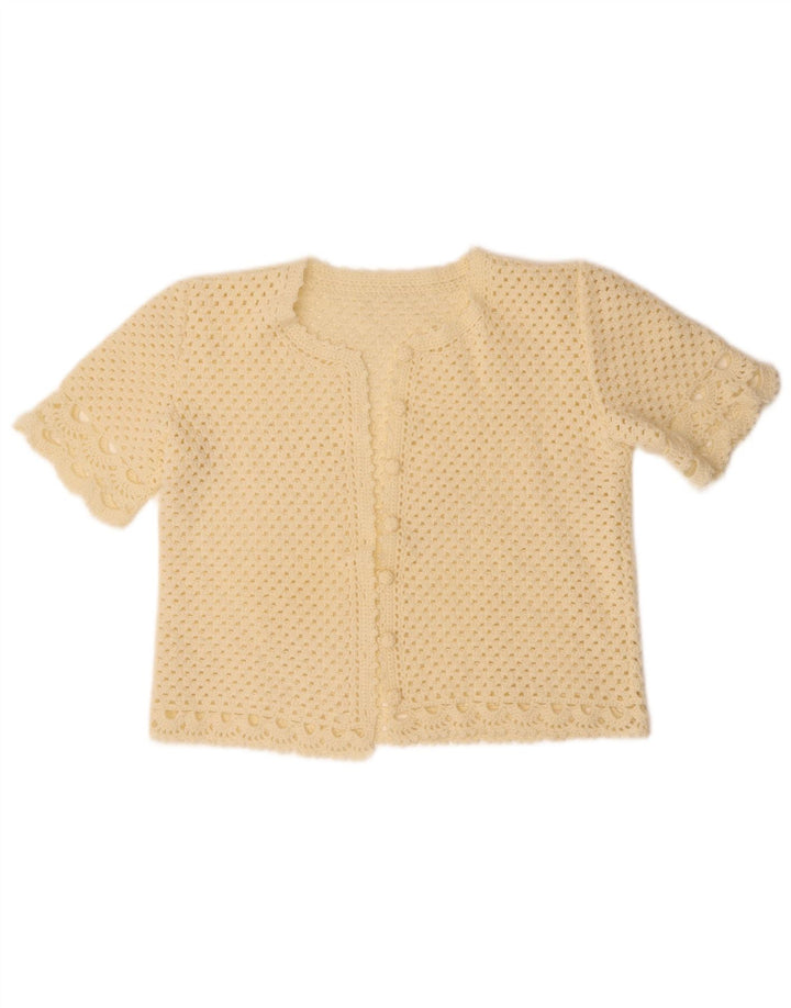 VINTAGE Womens Crop Short Sleeve Cardigan Sweater UK 14 Medium Off White