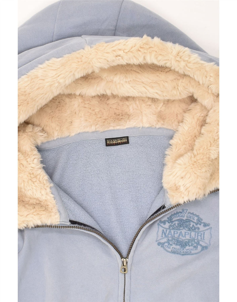 NAPAPIJRI Womens Graphic Zip Hoodie Sweater UK 10 Small Blue Cotton | Vintage Napapijri | Thrift | Second-Hand Napapijri | Used Clothing | Messina Hembry 