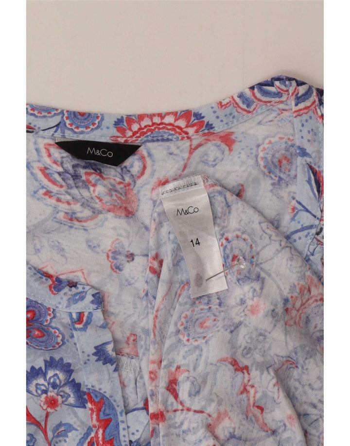 M&Co Womens Sleeveless Shirt Blouse UK 14 Large Blue Floral Polyester