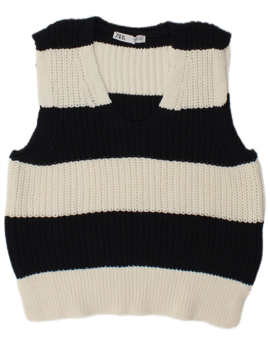 Zara Womens Vest Tank Top UK 10 Small Black Striped Polyester