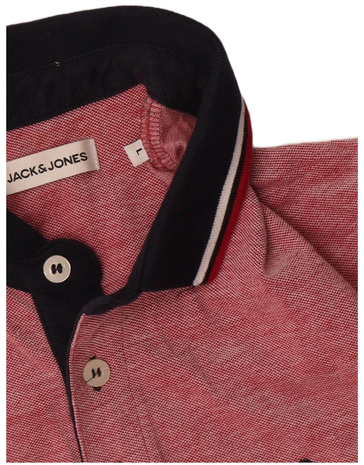 Jack & Jones Mens Polo Shirt Large Red Colourblock Cotton