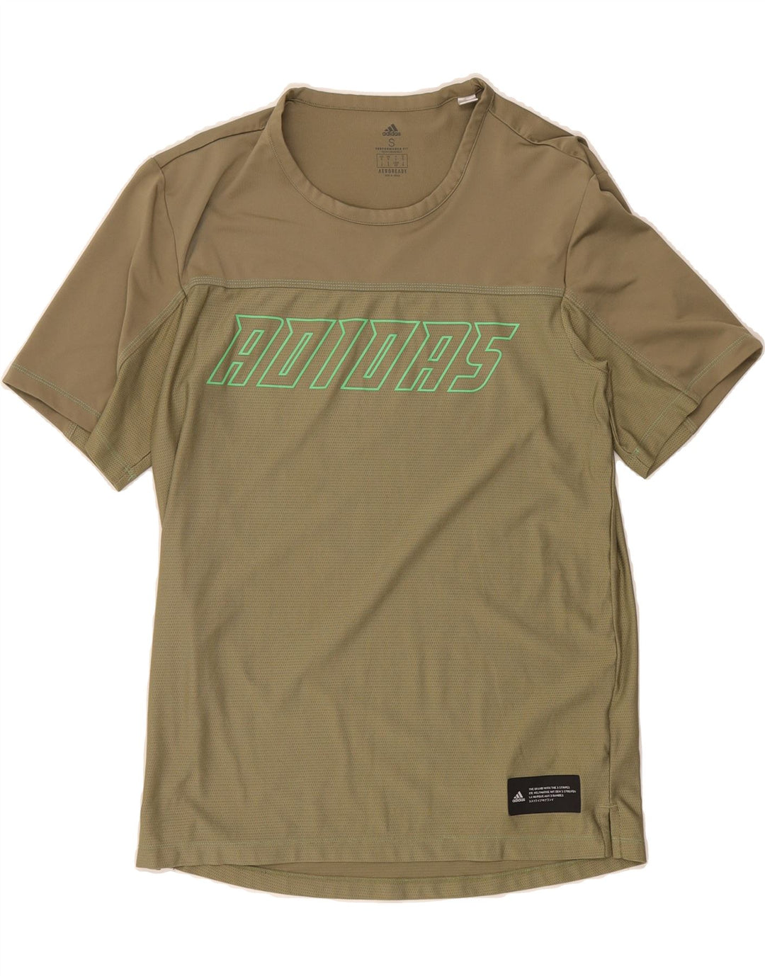 ADIDAS Mens Aeroready Graphic T-Shirt Top Small Khaki Polyester Vintage Adidas and Second-Hand Adidas from Messina Hembry 