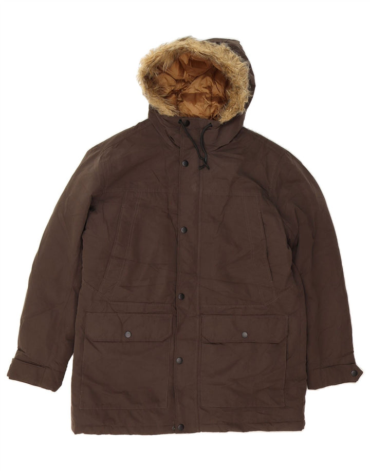 JACK & JONES Mens Hooded Padded Jacket UK 42 XL Brown Vintage Jack & Jones and Second-Hand Jack & Jones from Messina Hembry 