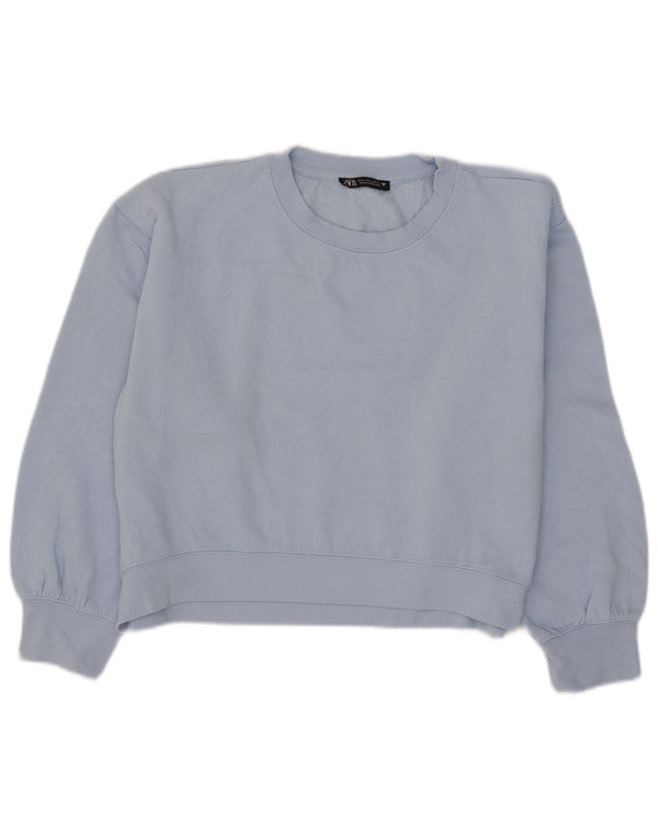 Zara Womens Crop Sweatshirt Jumper UK 16 Large Blue Polyester