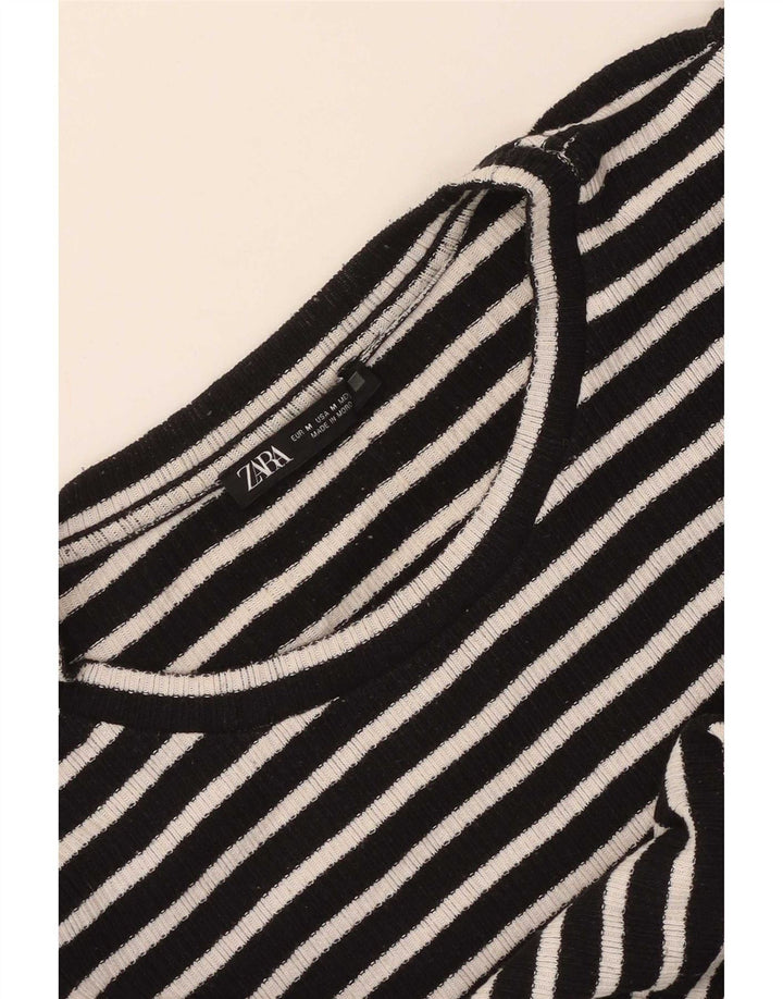 Zara Womens Top Long Sleeve UK 12 Medium Black Striped