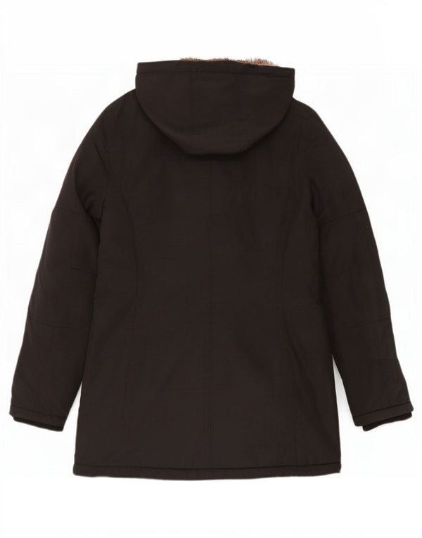 Refrigue Womens Hooded Sherpa Parka Jacket UK 10 Small Black Polyester