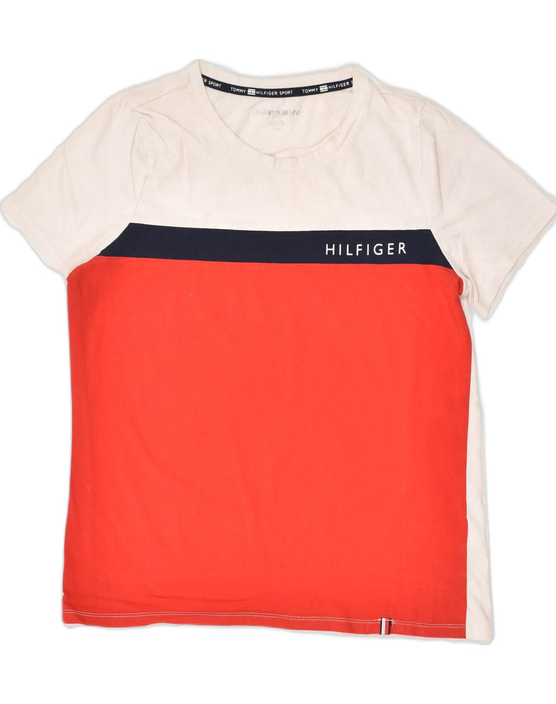 TOMMY HILFIGER Mens T-Shirt Top Large Red Colourblock Cotton | Vintage Tommy Hilfiger | Thrift | Second-Hand Tommy Hilfiger | Used Clothing | Messina Hembry 