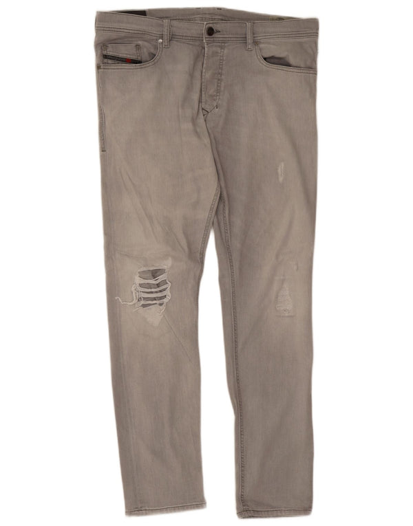 Diesel Mens Tepphar Distressed Carrot Slim Jeans W36 L32 Grey Cotton