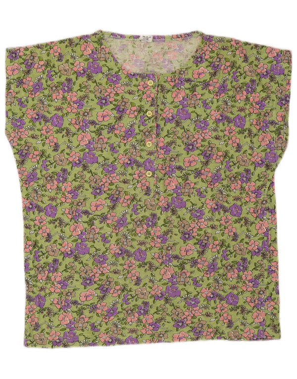 Vintage Womens Graphic T-Shirt Top UK 16 Large Green Floral Cotton
