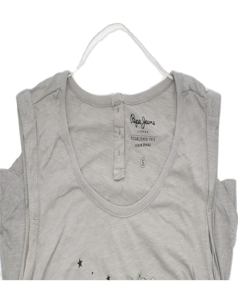 PEPE JEANS Womens Graphic Vest Top UK 10 Small Grey Cotton | Vintage | Thrift | Second-Hand | Used Clothing | Messina Hembry 