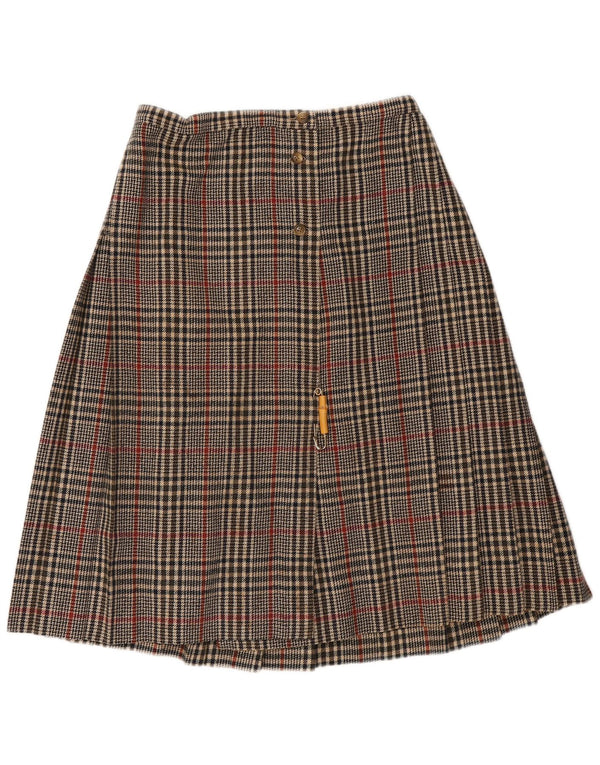 Vintage Womens Pleated A-Line Skirt UK 12 Medium W30 Grey Plaid