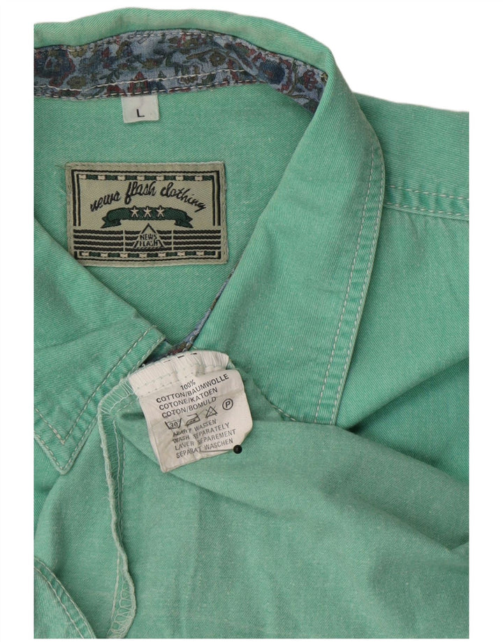 Vintage Mens Short Sleeve Shirt Large Green Cotton