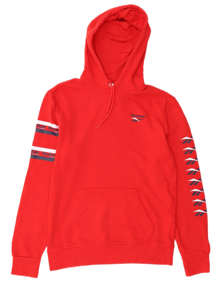 Reebok Mens Graphic Hoodie Jumper Small Red Cotton