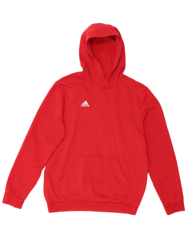 ADIDAS Boys Hoodie Jumper 15-16 Years Red Cotton