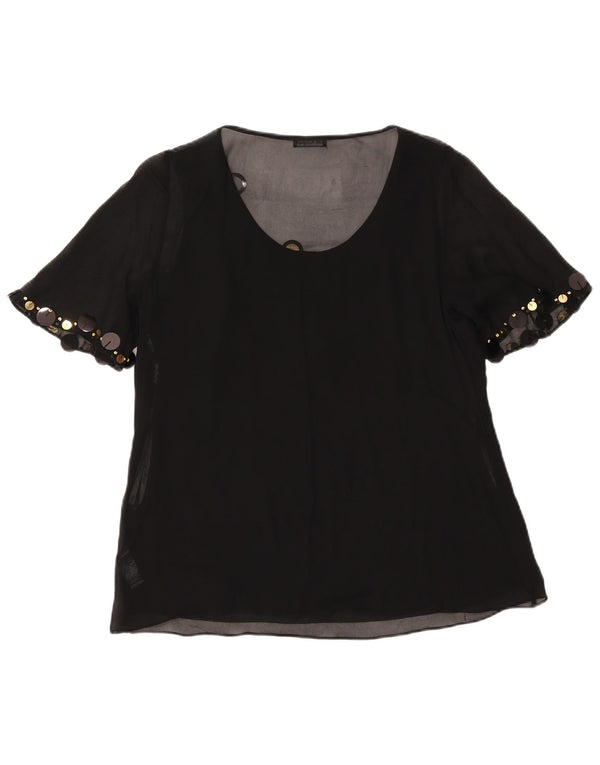 Marks & Spencer Womens Short Sleeve Blouse Top UK 14 Large Black