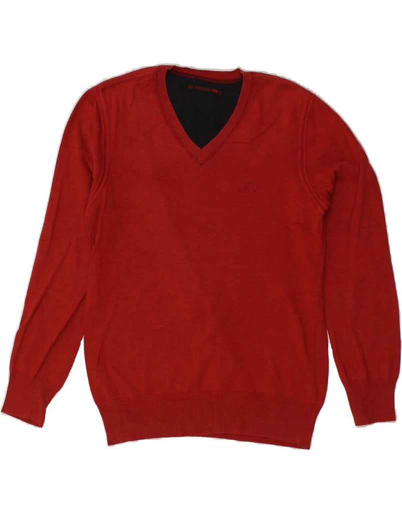 LEVI'S Mens V-Neck Jumper Sweater Medium Red Cotton | Vintage Levi's | Thrift | Second-Hand Levi's | Used Clothing | Messina Hembry 