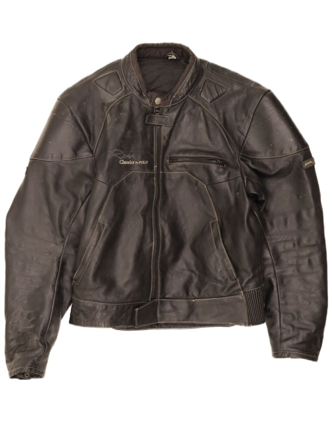 POLO Womens Leather Racer Jacket UK 14 Medium Black Leather