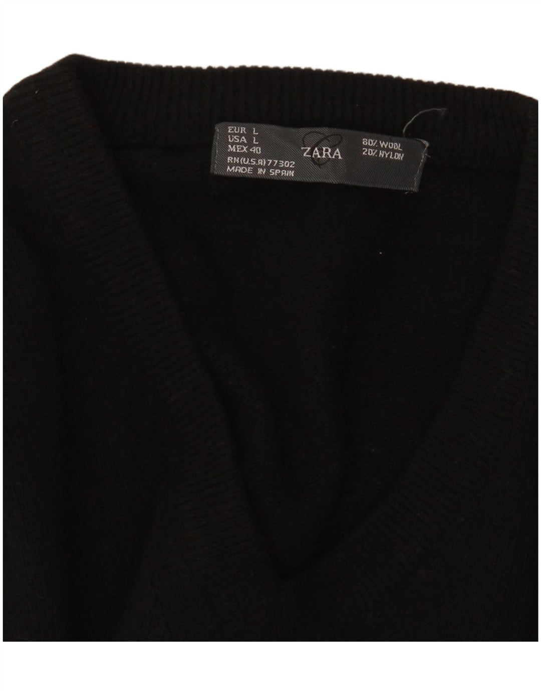 Zara Mens V-Neck Jumper Sweater Large Black Wool