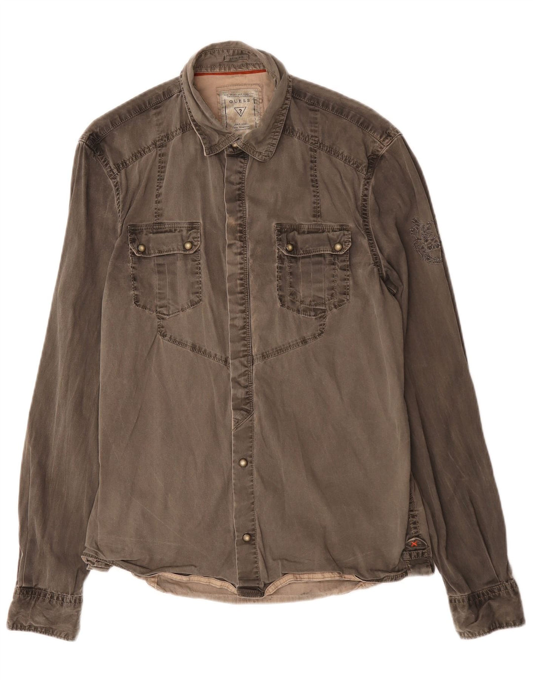 Guess Mens Slim Fit Denim Shirt Medium Khaki Cotton