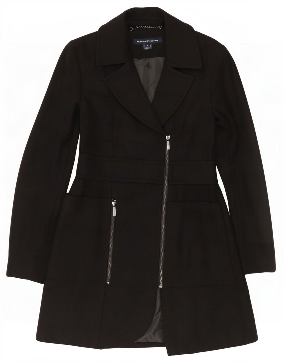 French Connection Womens Overcoat UK 10 Small Black Wool