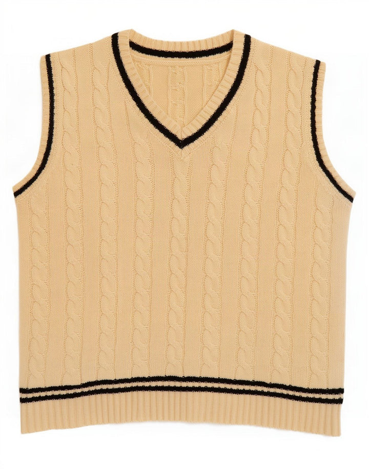 Vintage Mens Vest Tank Top Large Beige Striped