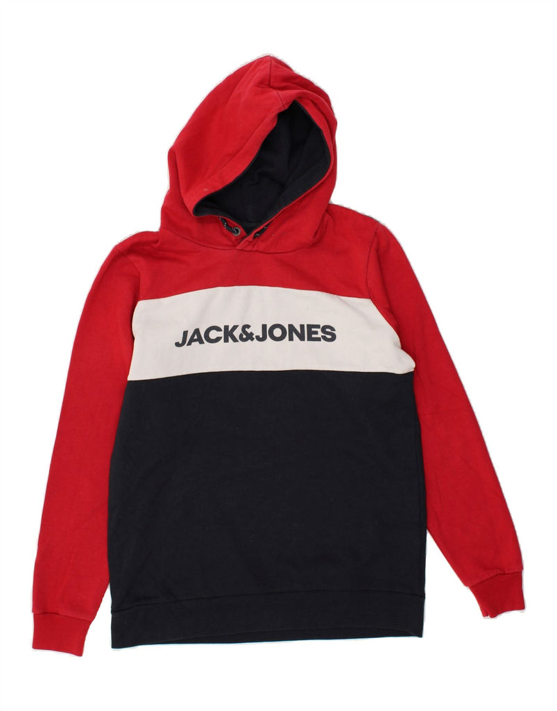 JACK & JONES Boys Graphic Hoodie Jumper 15-16 Years Red Colourblock | Vintage Jack & Jones | Thrift | Second-Hand Jack & Jones | Used Clothing | Messina Hembry 