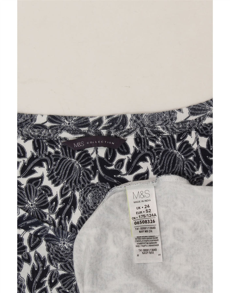 MARKS & SPENCER Womens Blouse Top UK 24 4XL  Black Floral Cotton Vintage Marks & Spencer and Second-Hand Marks & Spencer from Messina Hembry 