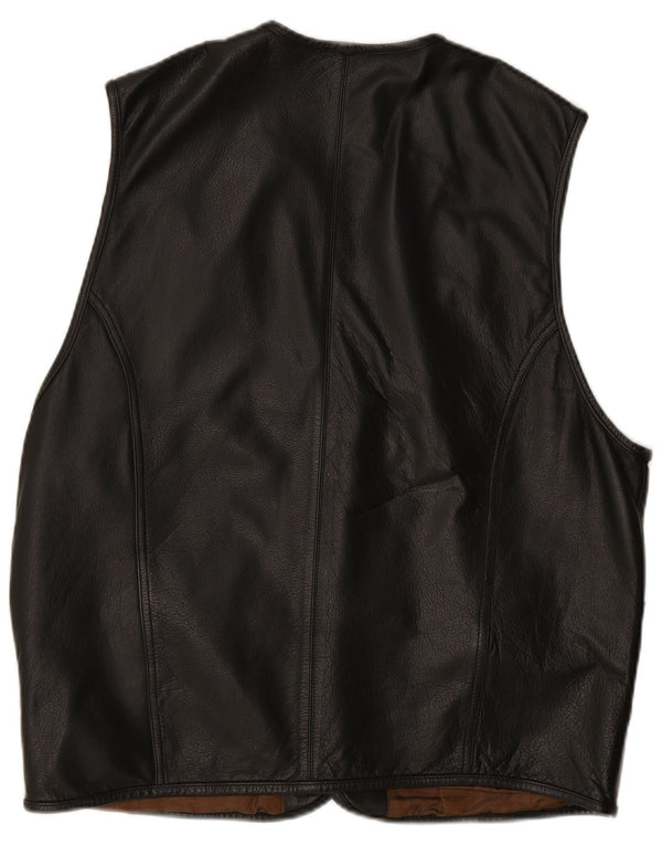 Vintage Mens Leather Gilet UK 40 Large Black Leather