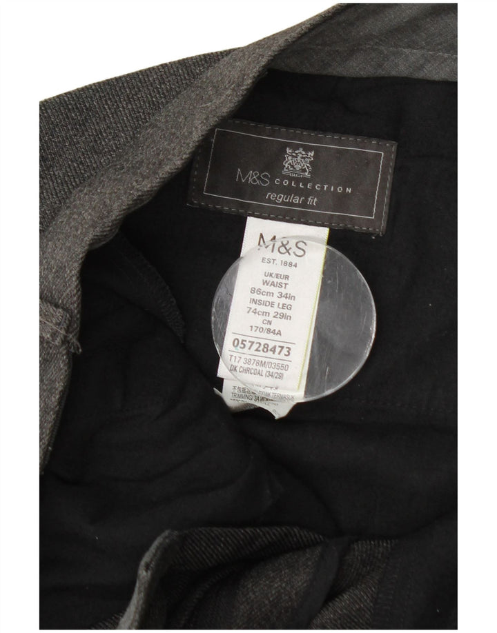 Marks & Spencer Mens Regular Fit Casual Trousers W34 L29 Grey Polyester