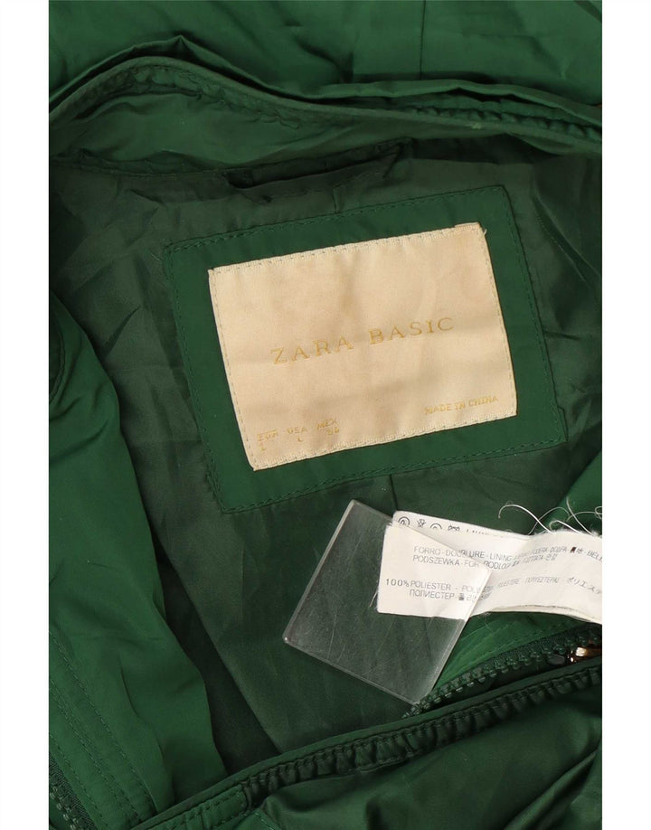 Zara Womens Hooded Quilted Utility Jacket UK 14 Large Green Polyester